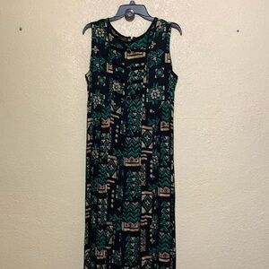 Sunshine Starshine Maxi Dress 8 Black Green Floral Sleeveless Back Zipper Rayon